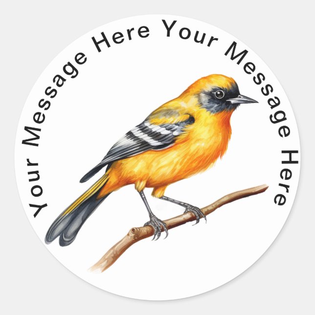Cute Personalized Bird Stickers Baltimore Oriole (Front)