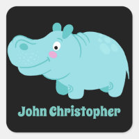 Cute Personalized Blue Hippo Sticker Kids Labels 