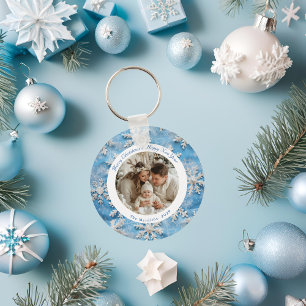 Cute Personalized Blue Snowflake Christmas  Key Ring