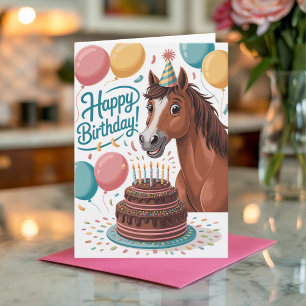 Cute Personalized Cartoon Horse Birthday Card