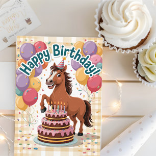 Cute Personalized Cartoon Horse Birthday Card