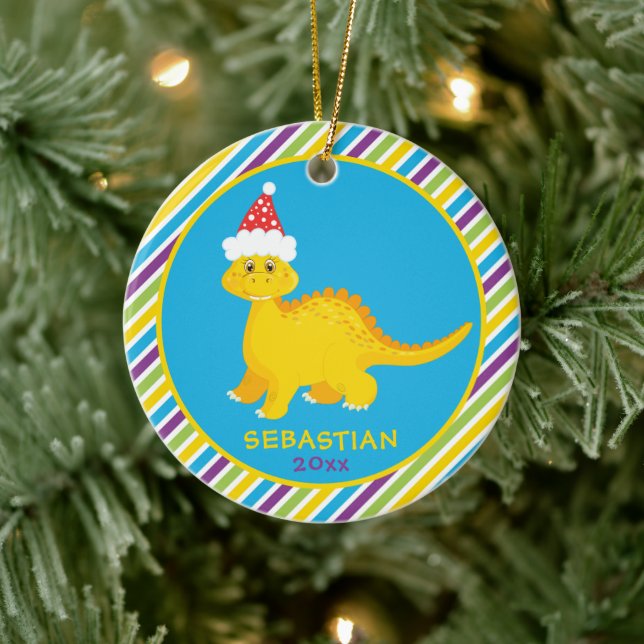 Cute Personalized Christmas Dinosaur Striped Ceramic Tree Decoration (Tree)
