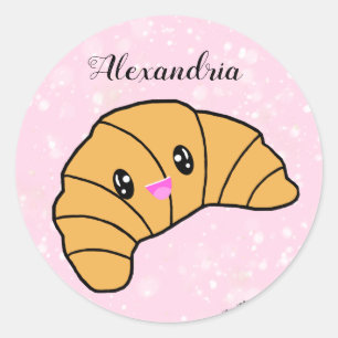 Cute Personalized Croissant Pink Paris Bakery Food Classic Round Sticker