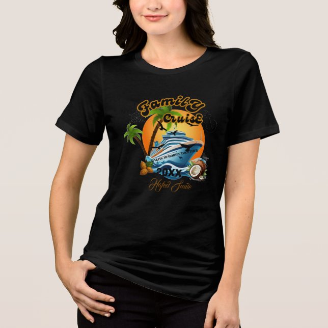 Cute Personalized Cruise Ship Family Trip Sunset T Tri-Blend Shirt (Front)