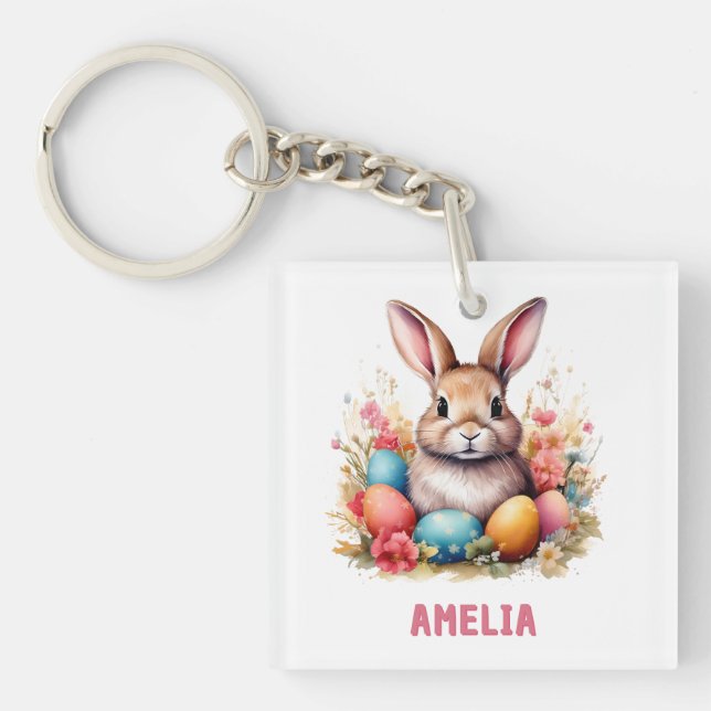 Cute Personalized Easter Bunny Eggs  Key Ring (Front)