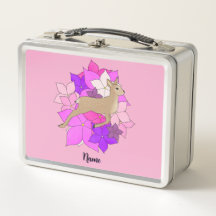 Cute Personalized Fawn with Flowers Pink