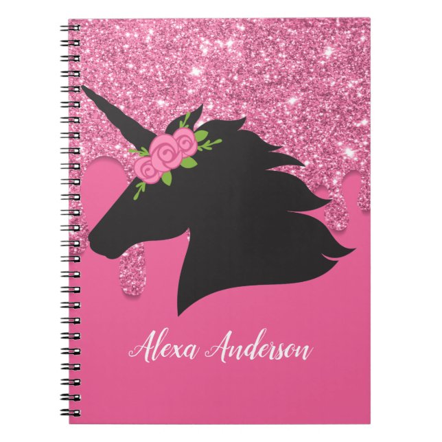 Cute Personalized Floral Unicorn Notebook (Front)