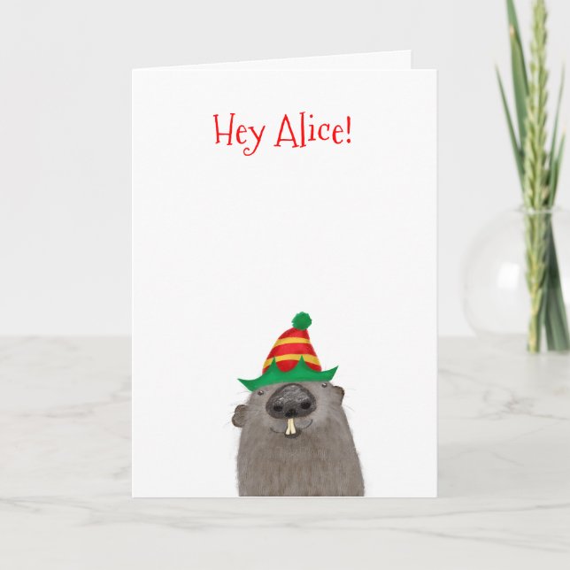 Cute personalized groundhog Christmas card (Front)