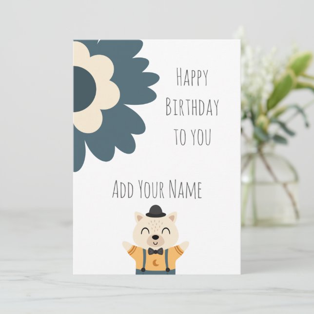 Cute Personalized Happy Birthday Card with Cartoon (Standing Front)