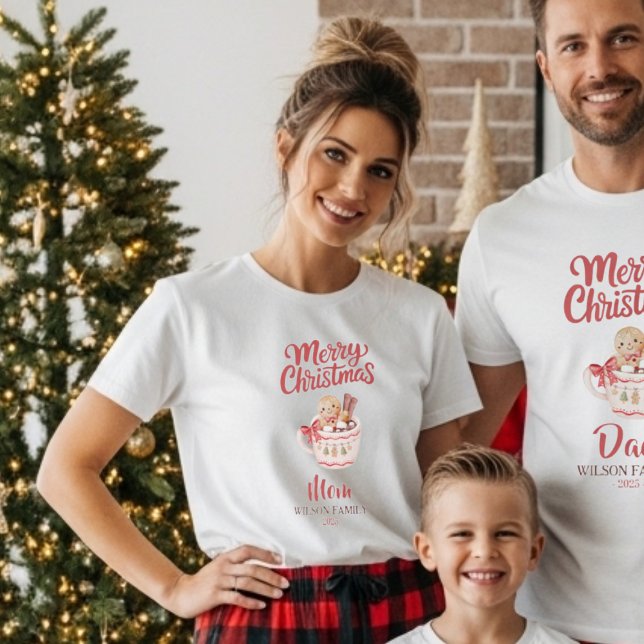 Cute Personalized “Merry Christmas” Family T-Shirt (Womens Family Christmas Tshirt by Becky Boom.)