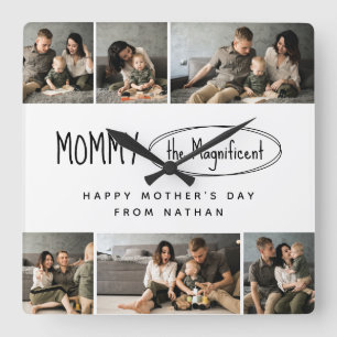 Cute Personalized Mothers Day Family Photo Square Wall Clock