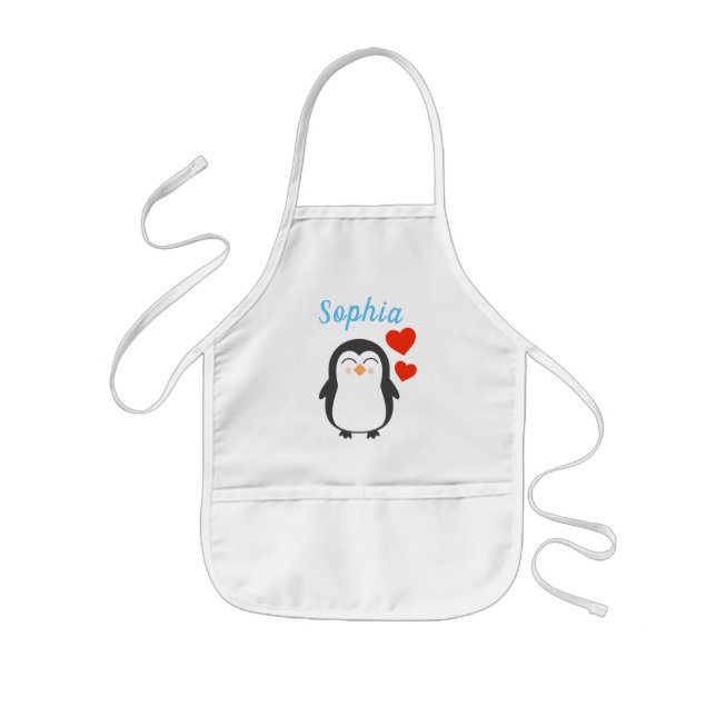 Cute Personalized Penguin Kids Apron (Front)