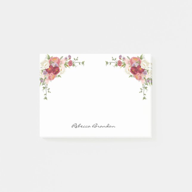 Cute Personalized Peony Flower Post-It Notes (Front)