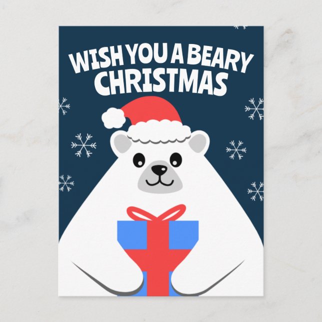 Cute Personalized Polar Bear Christmas Post Card (Front)
