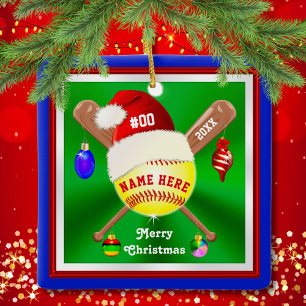 Cute Personalized Softball Christmas Ornaments