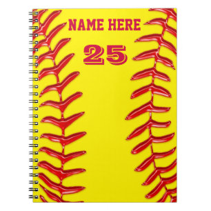 Cute PERSONALIZED Softball Notebooks, YOUR TEXT Spiral Notebook