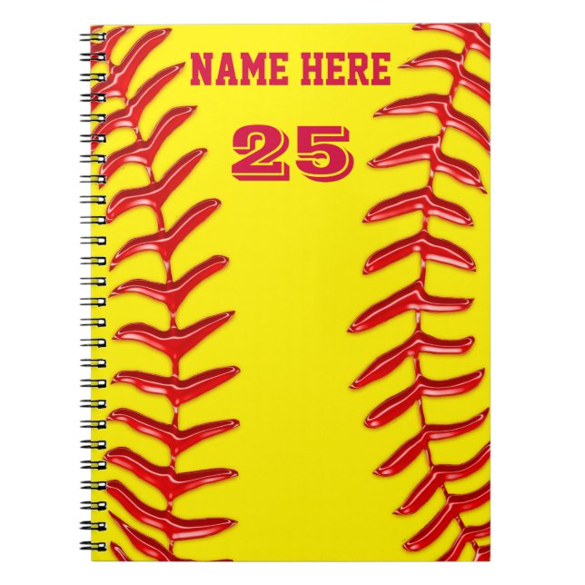 Cute PERSONALIZED Softball Notebooks, YOUR TEXT Spiral Notebook (Front)