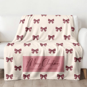 Cute Personalized Striped Bow Pattern Christmas Fleece Blanket