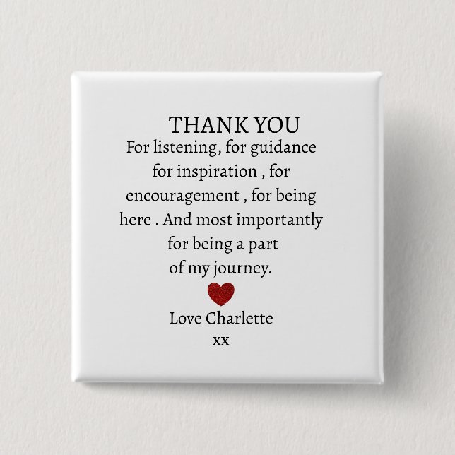 cute personalized thank you love  15 cm square badge (Front)