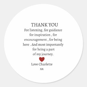 cute personalized thank you love classic round sticker