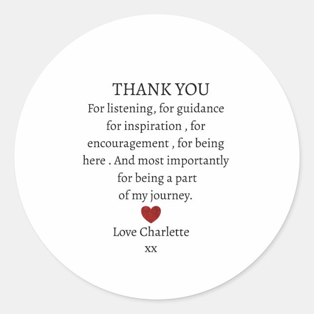 cute personalized thank you love  classic round sticker (Front)