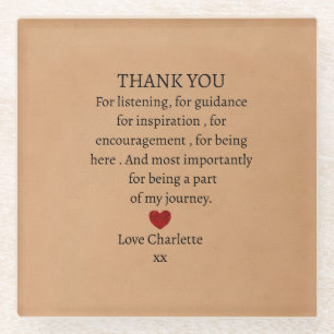 cute personalized thank you love  glass coaster