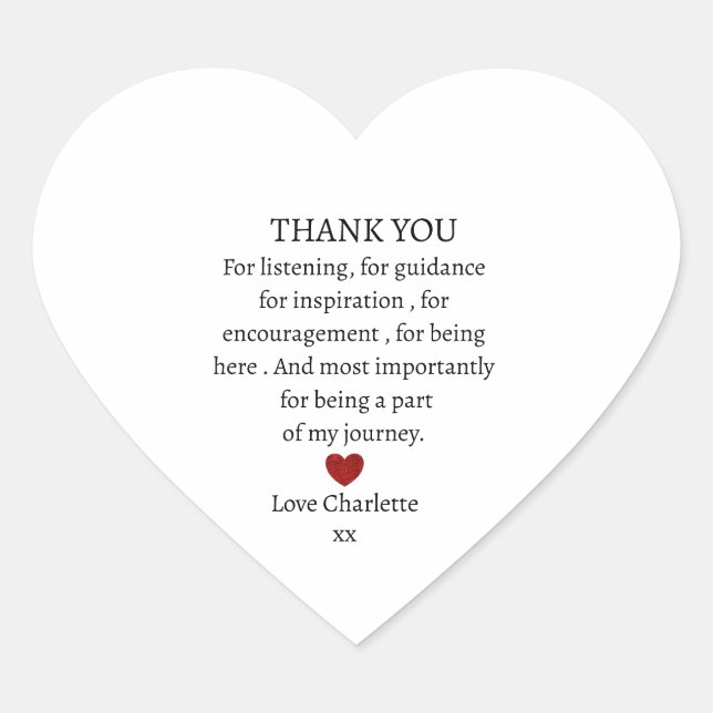 cute personalized thank you love  heart sticker (Front)