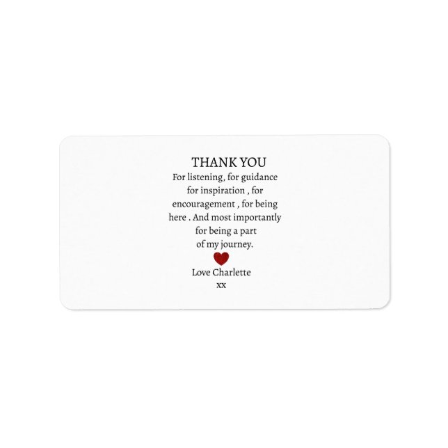 cute personalized thank you love  label (Front)