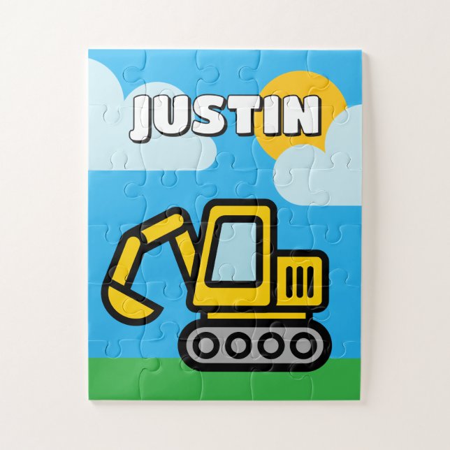 Cute personalized toy excavator puzzle for kids (Vertical)