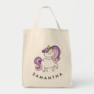 Cute personalized unicorn rainbow tote bag
