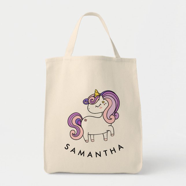 Cute personalized unicorn rainbow tote bag (Front)
