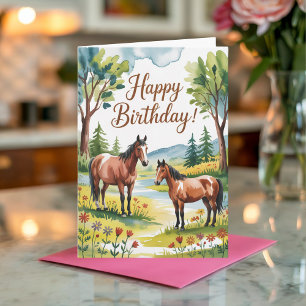 Cute Personalized Watercolor Horse Birthday Card