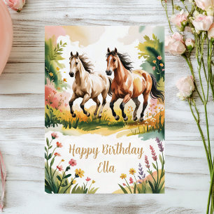 Cute Personalized Watercolor Horse Birthday Card