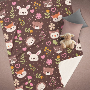 Cute Personalized Woodland Animals Pattern Kids Sherpa Blanket