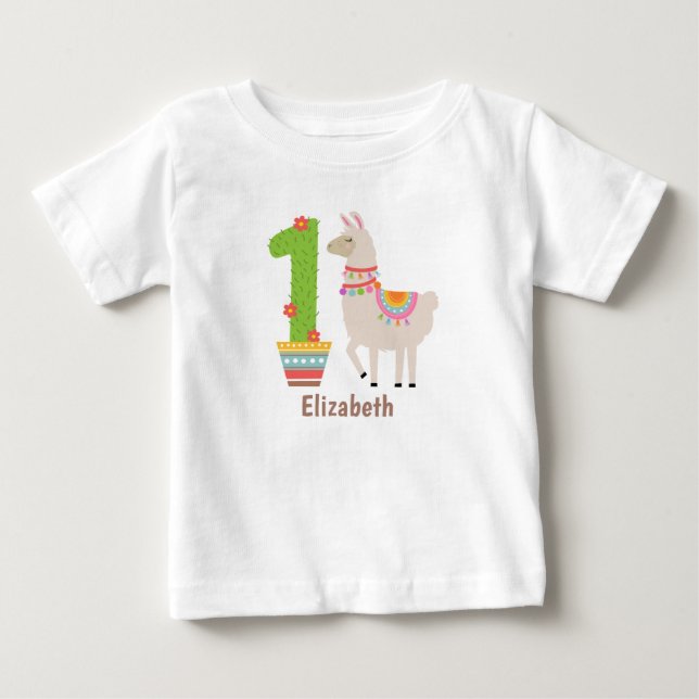 cute personlized llama first Birthday Tshirt (Front)