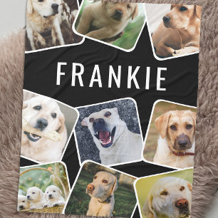 Cute Pet 9 Photo Collage Personalised Name Fleece Blanket