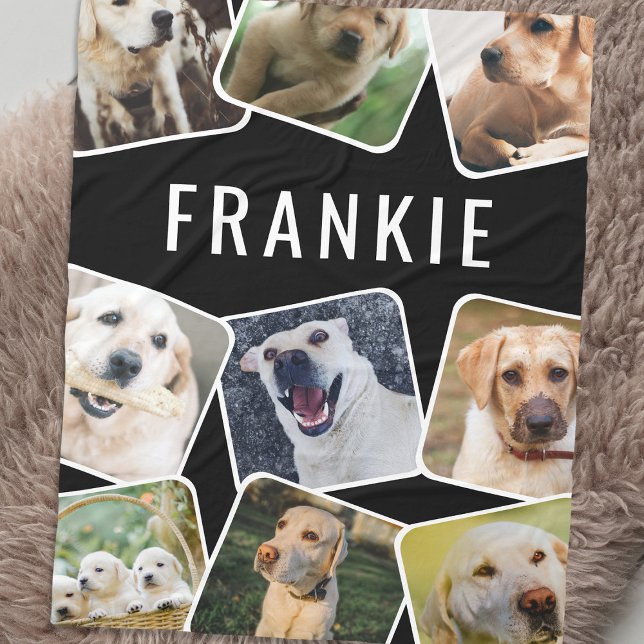 Cute Pet 9 Photo Collage Personalised Name Fleece Blanket (Creator Uploaded)