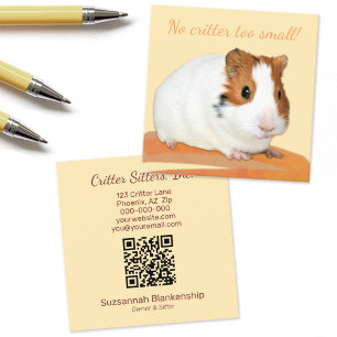 Cute Pet Care Guinea Pig QR Code Square Business Card