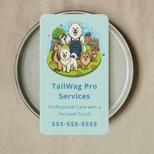 Cute Pet Care Service Happy Dog Walker Sitter Blue Business Card