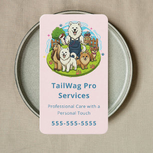 Cute Pet Care Service Happy Dog Walker Sitter Pink Business Card