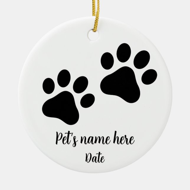 Cute Pet Cat / Dog paw prints  Ceramic Tree Decoration (Front)