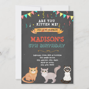 Cute pet cat kitty birthday invitation