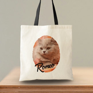 Cute pet cat photo script name tote bag
