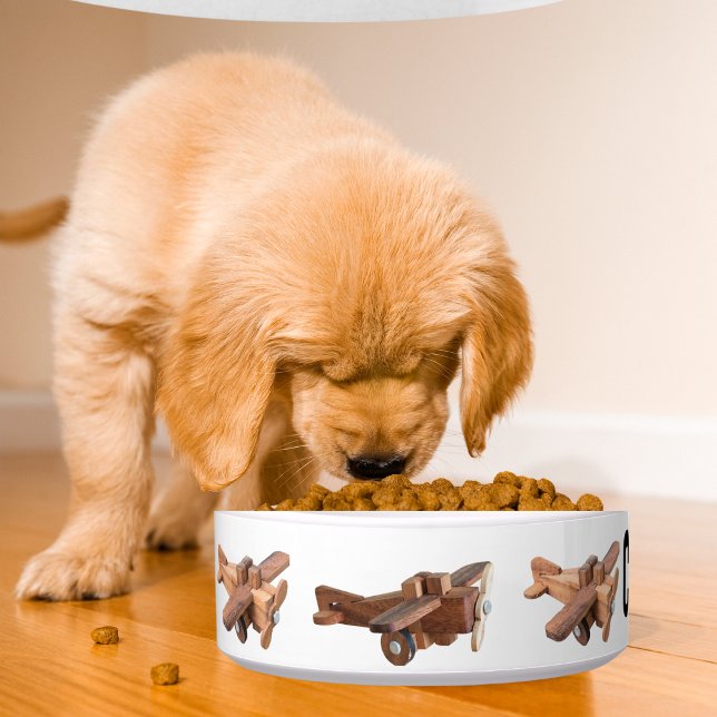Cute pet custom name & wooden aeroplane,dog or cat bowl (Creator Uploaded)