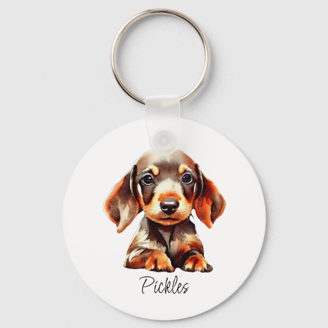 Cute Pet Dachshund Puppy Name Key Ring (Front)