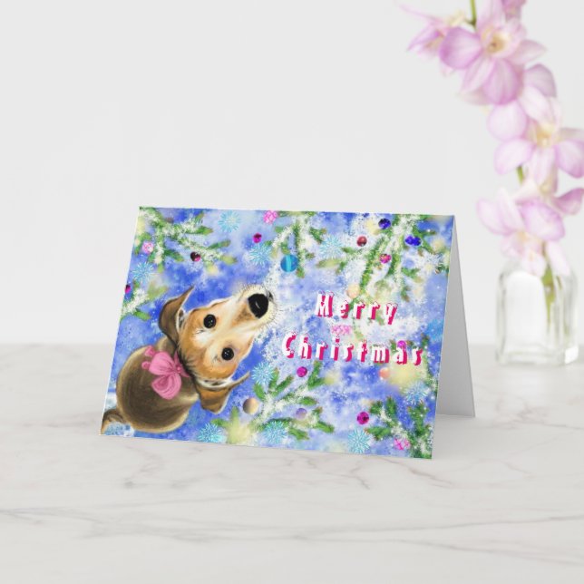 Cute Pet Dog Christmas Card (Orchid)