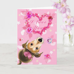 Cute Pet Dog Heart Flowers Valentine's Day Card