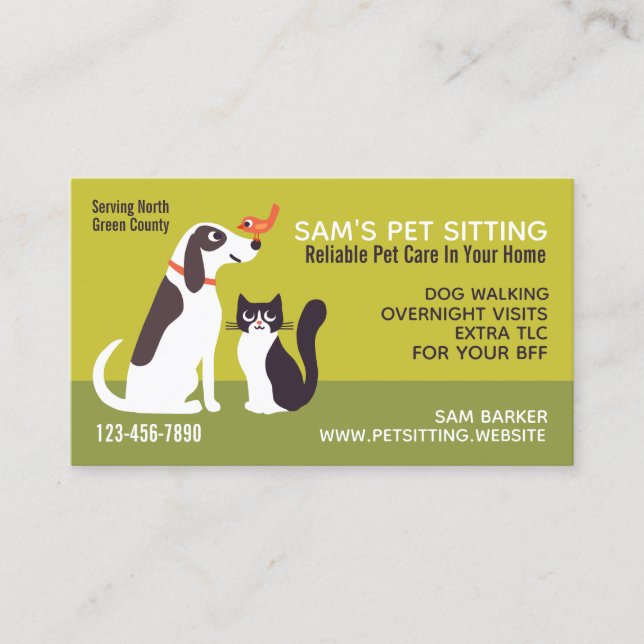 Cute Pet Dog, Kitty Cat and Bird | Animal Services Business Card (Front)