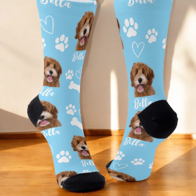 Cute Pet Dog Lover Blue Photo Socks (Creator Uploaded)