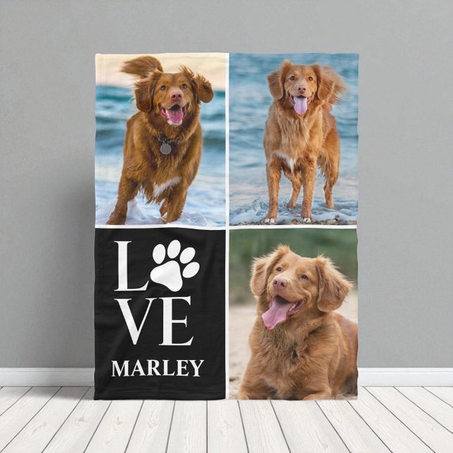 Cute Pet Dog Lover Paw Print 3 Photo Collage  Fleece Blanket (Creator Uploaded)